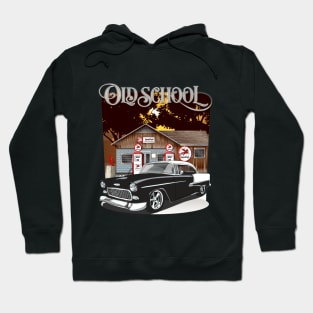 1955 Black Chevy Bel Air Old School Print Hoodie